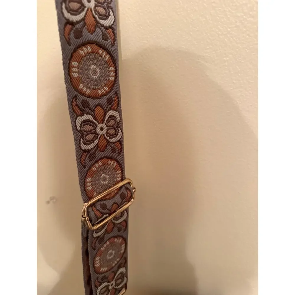 Ah-Dorned Brown Tan Floral Medallion Crossbody Purse Boho Bag